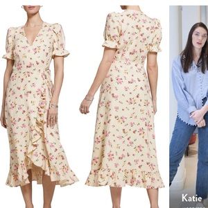 & Other Stories Floral Linen Wrap Dress in Off-white Adler Aop, size 10